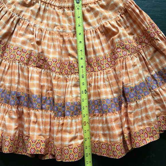 Oilily HOLLAND] Tangerine check floral prints Cotton Wide Tired Bohemian Skirt - Picture 8 of 8